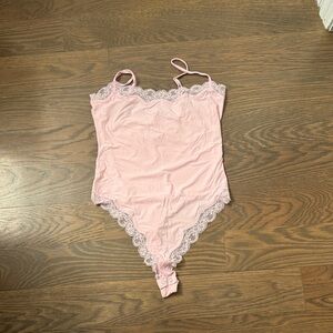 Pink Lace Trim Bodysuit